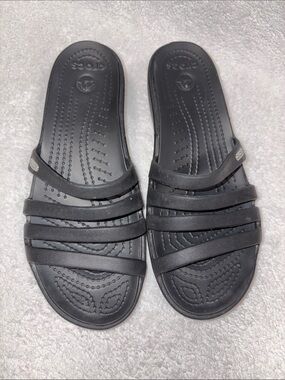 CROCS Rhonda wedge Black Multi-Strap Slide Sandals size 6